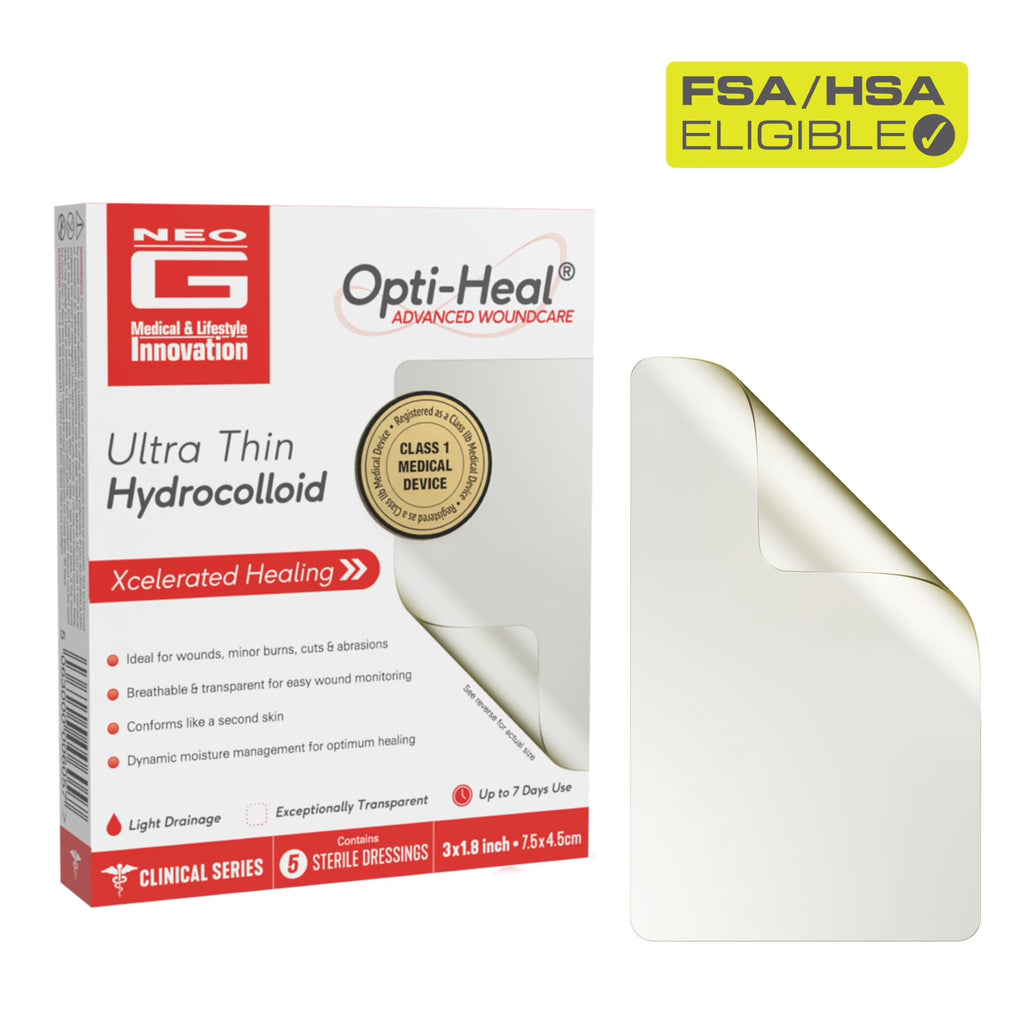 Opti-Heal Ultra Thin Hydrocolloid, 5 Count, for Minor Burns, Cuts & Abrasions FSA/HSA Eligible