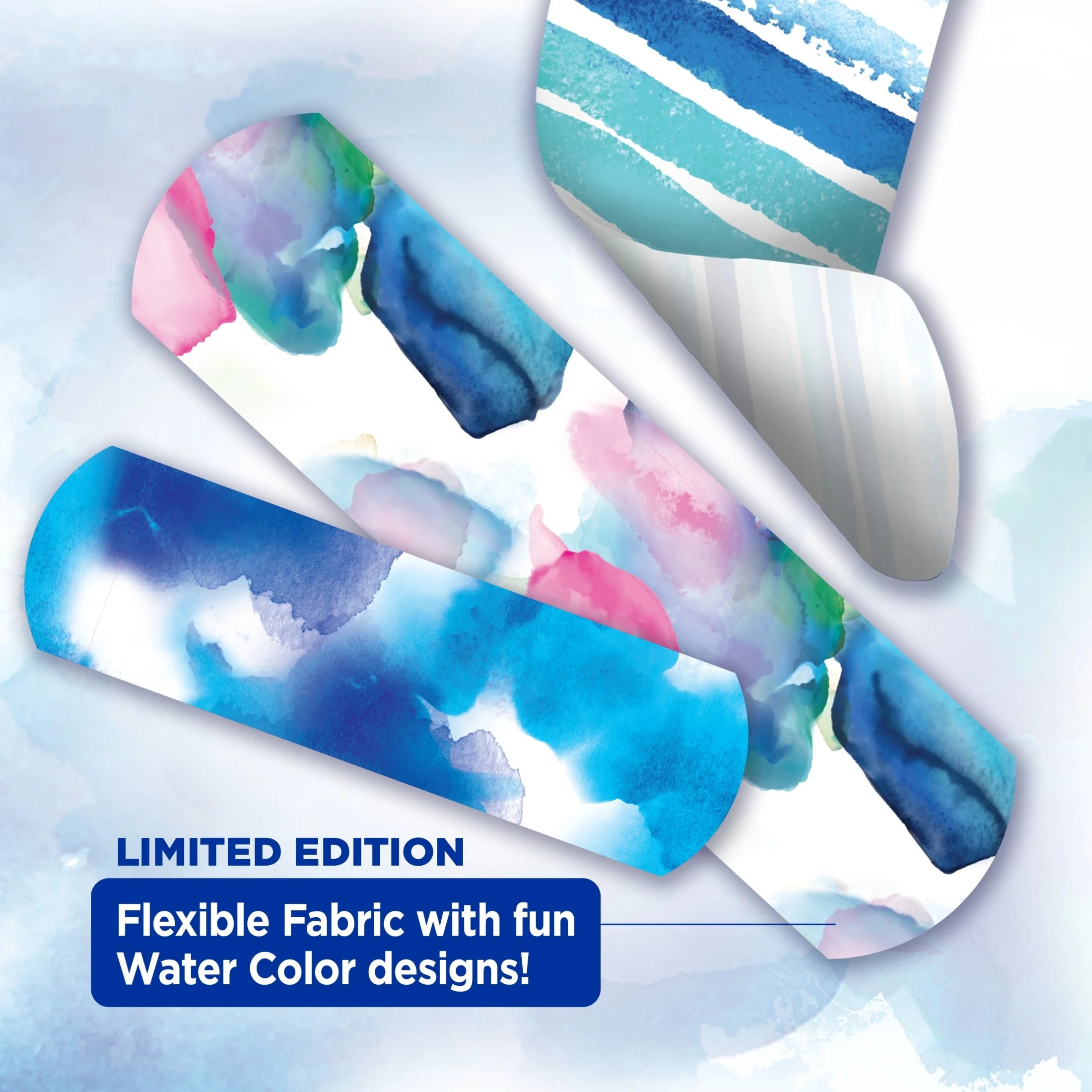 (3 Pack)  Brand Flexible Fabric Bandages, Water Color, Assorted, 30 Count