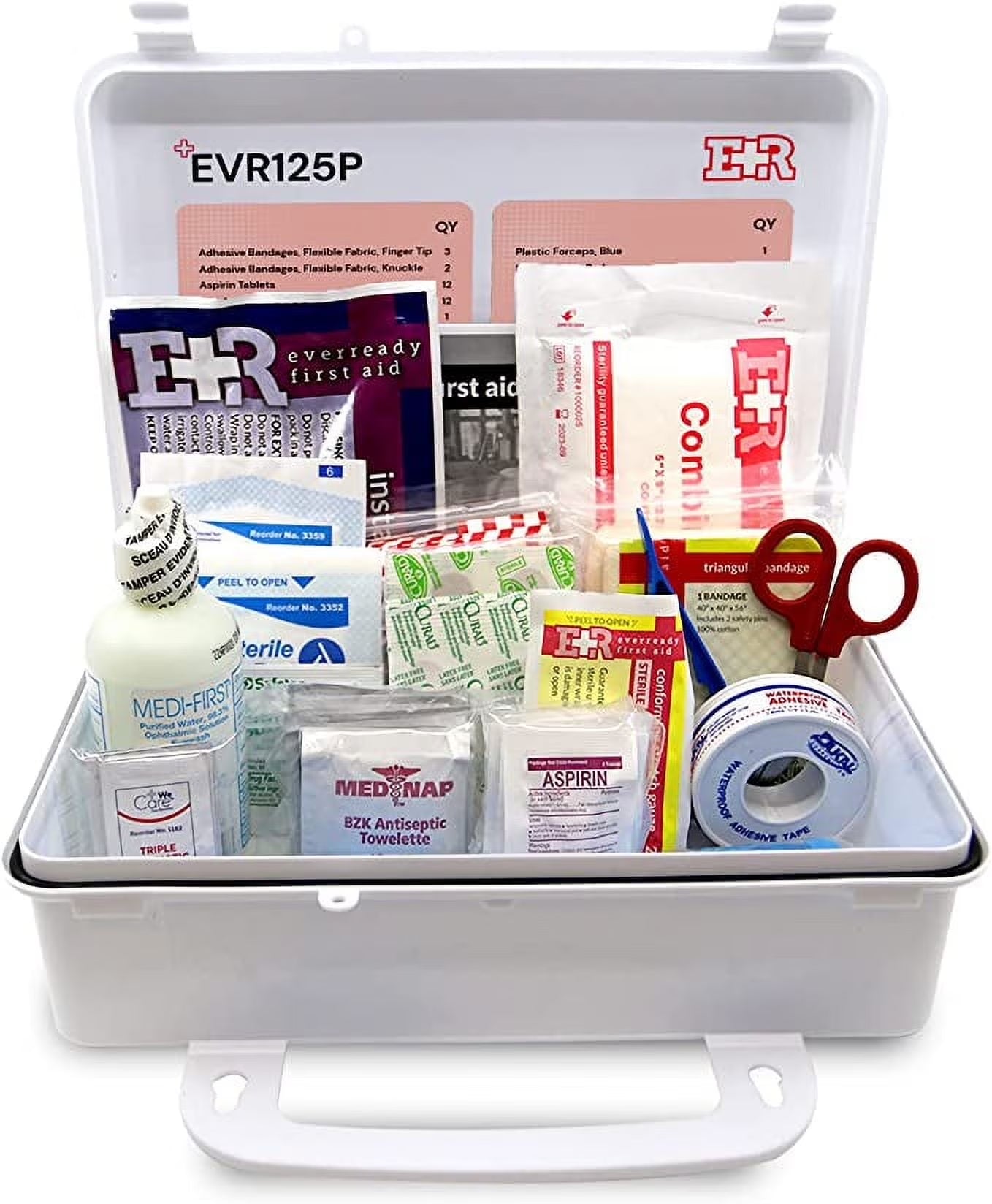 107 Piece 25 Person First Aid Kit with Plastic Case, OSHA Compliant
