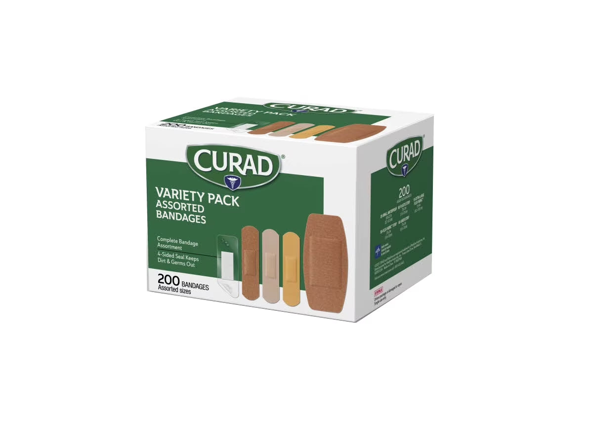 4‑Sided Seal Adhesive Bandages, Variety Pack, Assorted Fabric & Plastic, 200 Count