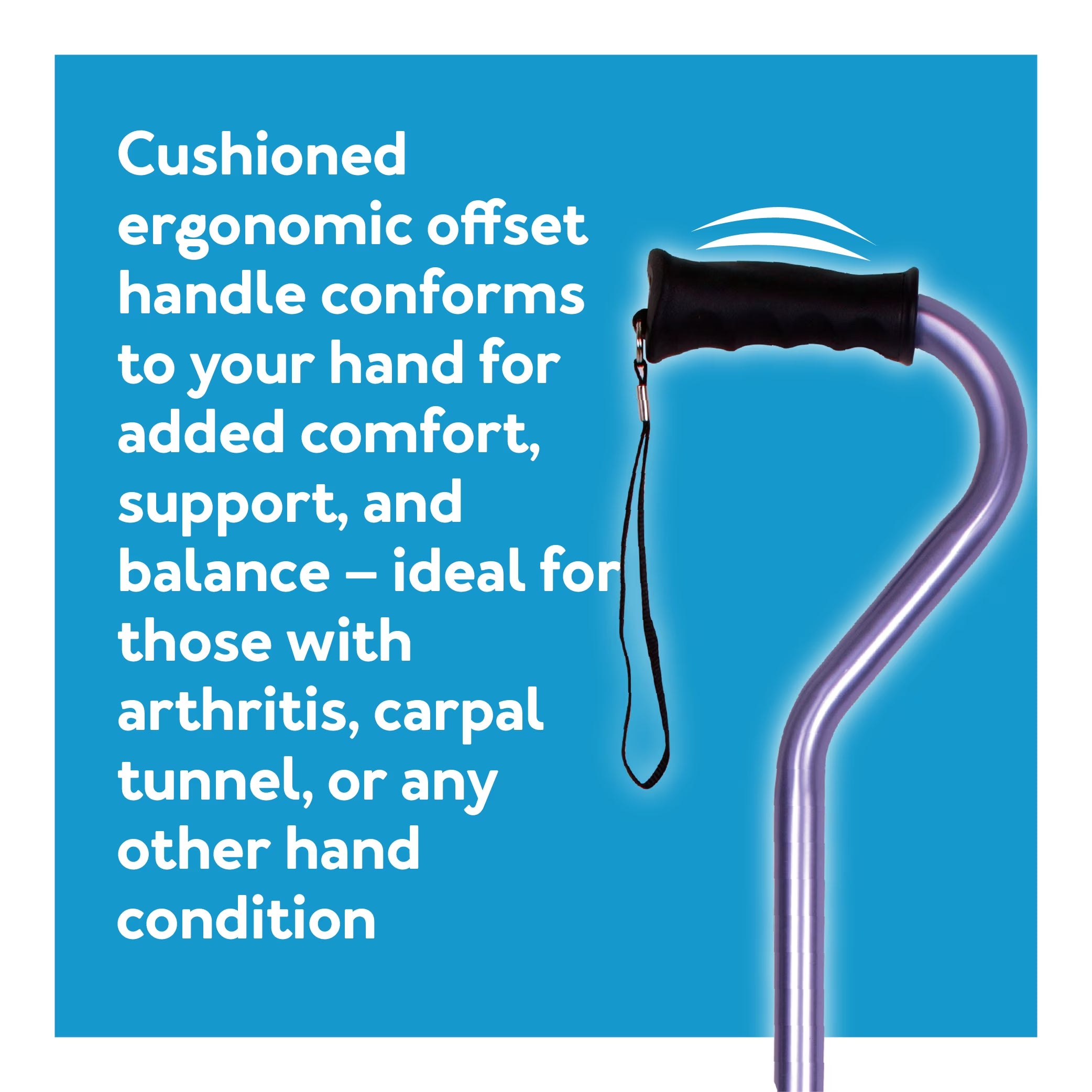 Ergo Offset Adjustable Handle Walking Cane for All Occasions, Black, 250 Lb Weight Capacity