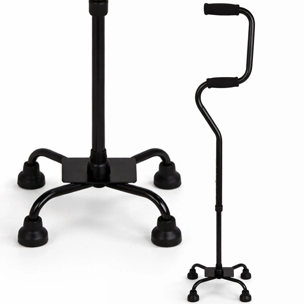 Quad Walking Cane, Sit to Stand Walker, Adjustable Canes for Men, Canes for Women, FSA HSA Eligible with Quad Base, Foam Handles Quad Cane, Black