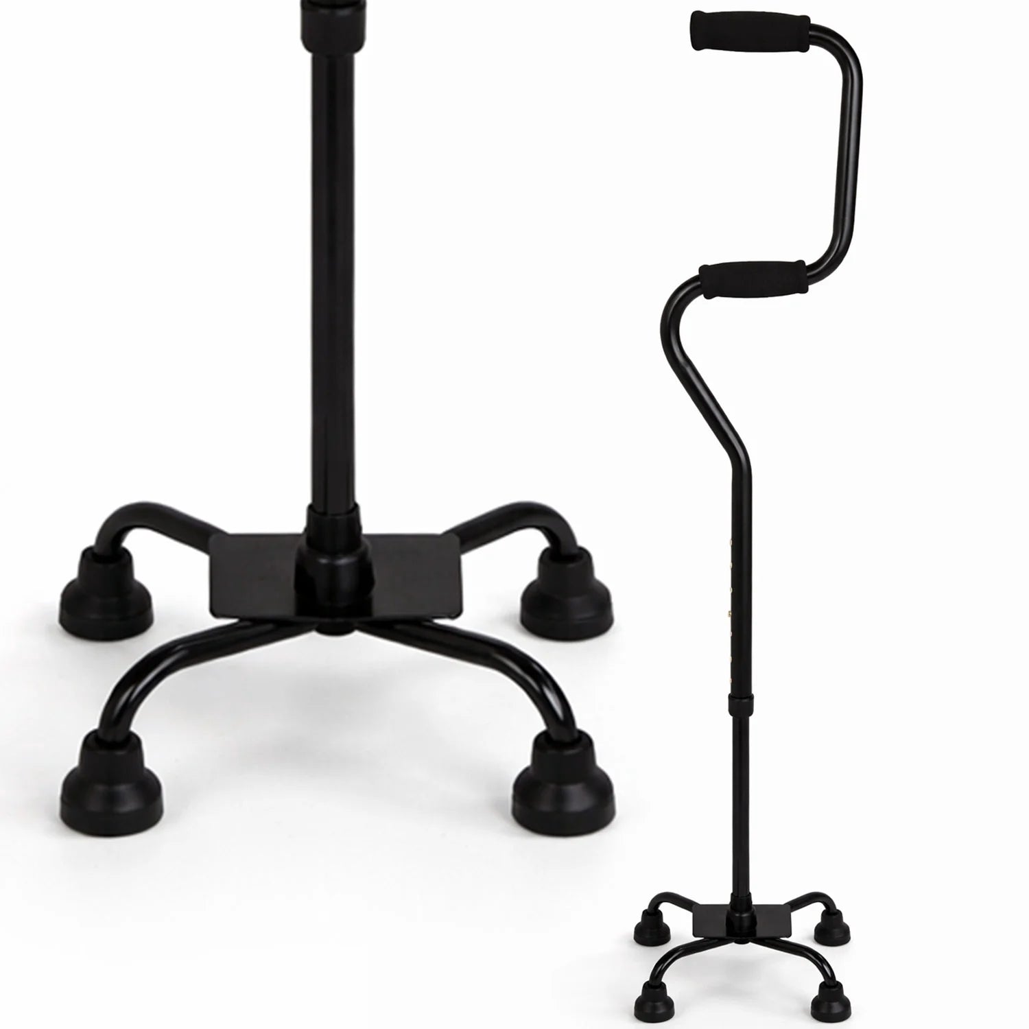 Quad Walking Cane, Sit to Stand Walker, Adjustable Canes for Men, Canes for Women, FSA HSA Eligible with Quad Base, Foam Handles Quad Cane, Black