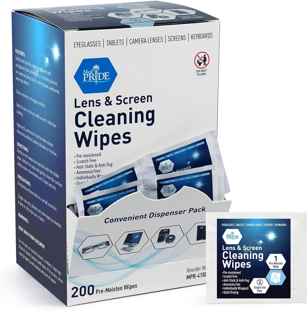 Lens and Screen Cleaning Wipes for Eyeglasses, Devices, Anti-Fog, Anti-Static, P