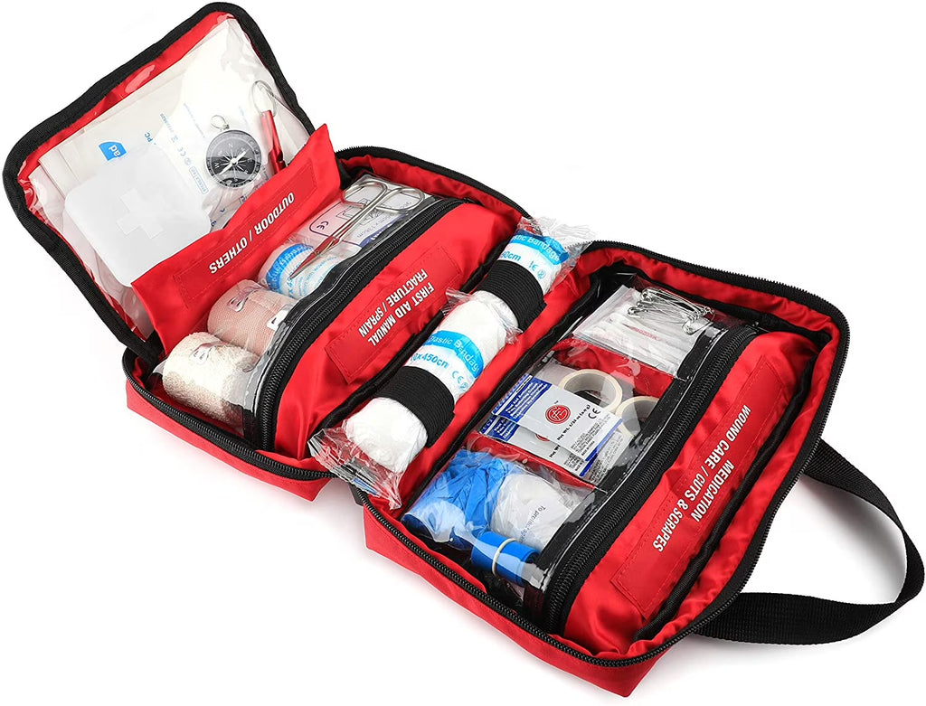 220 Piece First Aid Kit, Premium Compact Trauma Medical Kits for Any Emergencies, Ideal for Home, Office, Car, Travel, Outdoor, Camping, Hiking, Boating (Red)