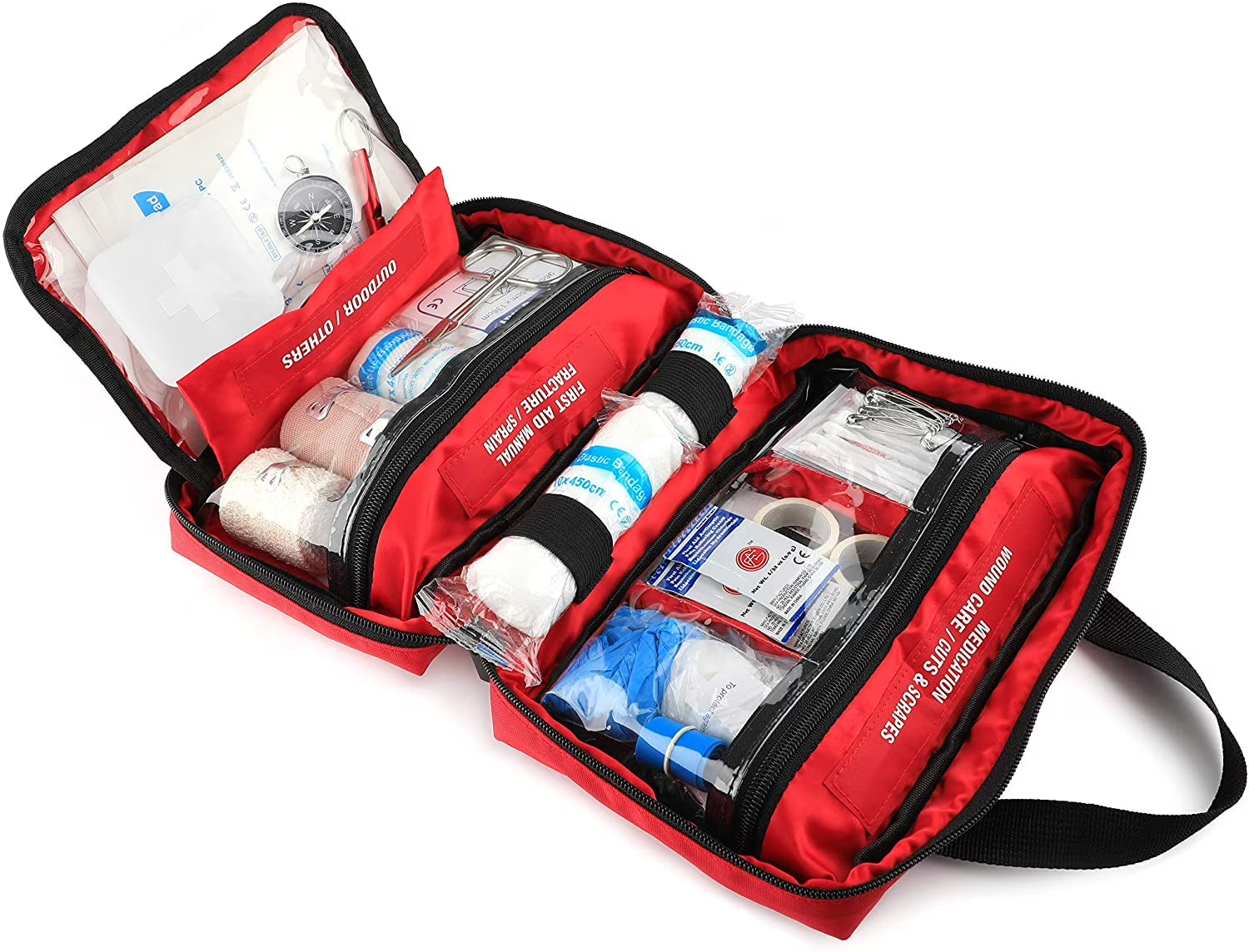 220 Piece First Aid Kit, Premium Compact Trauma Medical Kits for Any Emergencies, Ideal for Home, Office, Car, Travel, Outdoor, Camping, Hiking, Boating (Red)