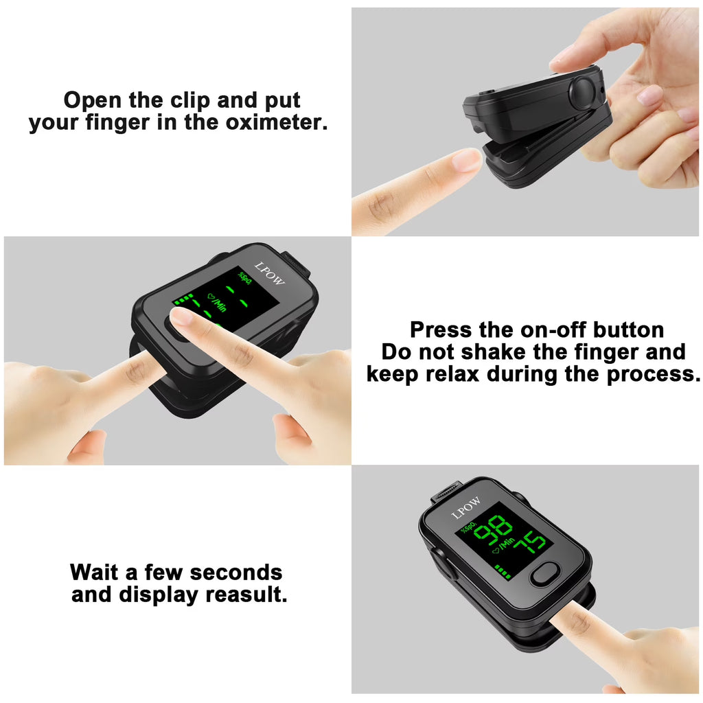Fingertip Pulse Oximeter, Oxygen Level Pulse Rate, Includes Batteries and Lanyard - Black