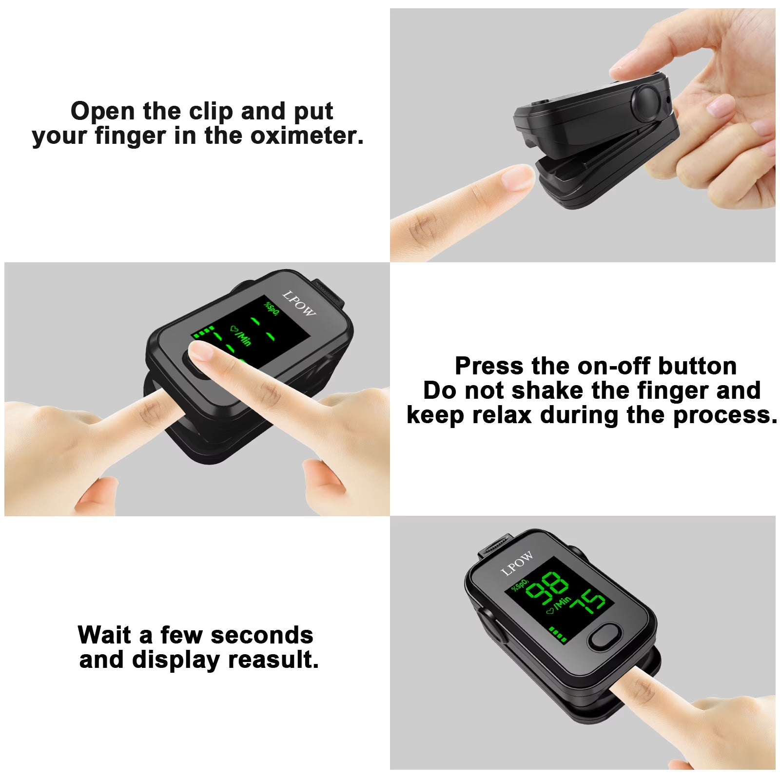 Fingertip Pulse Oximeter, Oxygen Level Pulse Rate, Includes Batteries and Lanyard - Black