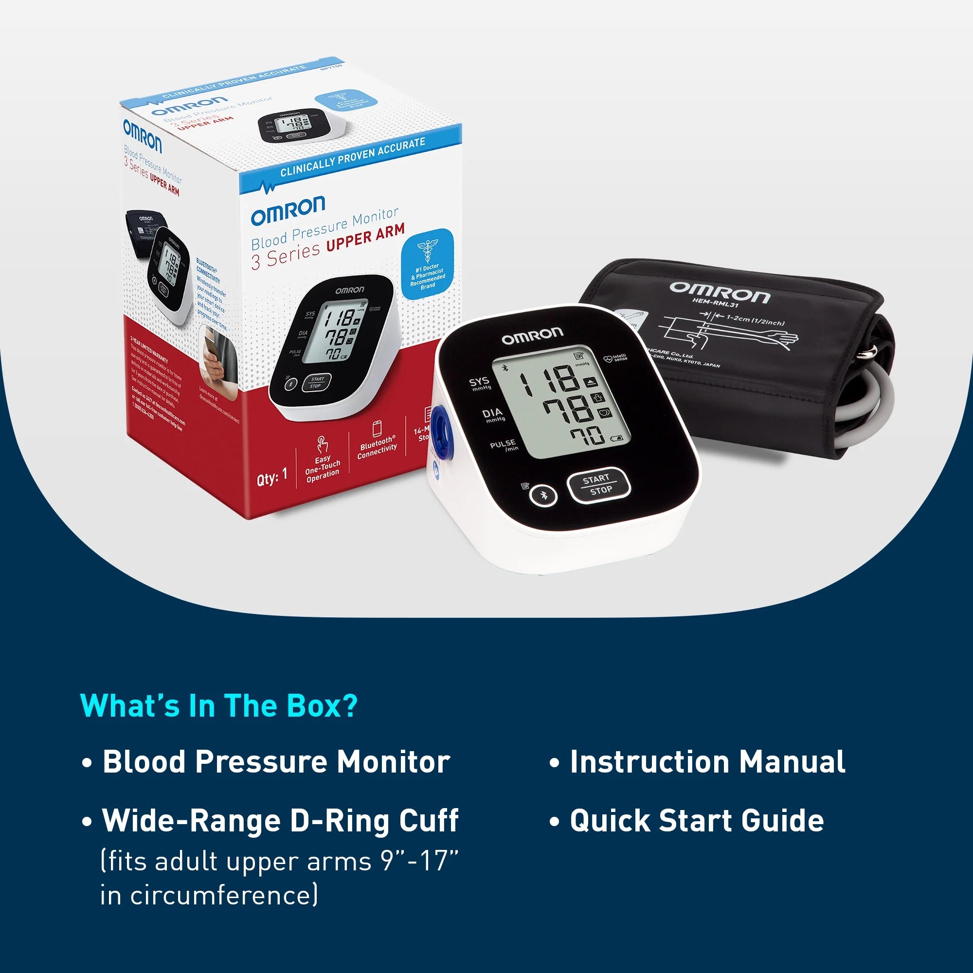 3 Series Upper Arm Blood Pressure Monitor with Arm Cuff – Home Use BP Monitor