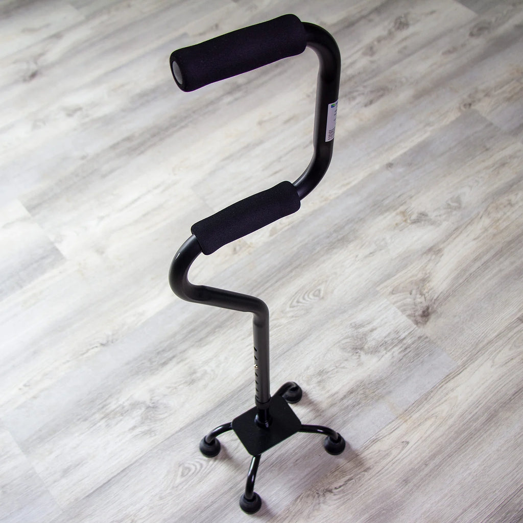 Quad Walking Cane, Sit to Stand Walker, Adjustable Canes for Men, Canes for Women, FSA HSA Eligible with Quad Base, Foam Handles Quad Cane, Black