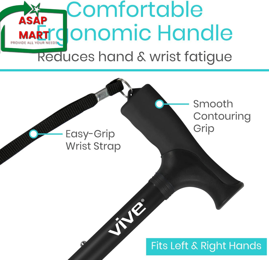 Vive Folding Cane - Foldable Walking Cane for Men, Women - Fold-Up, Collapsible.