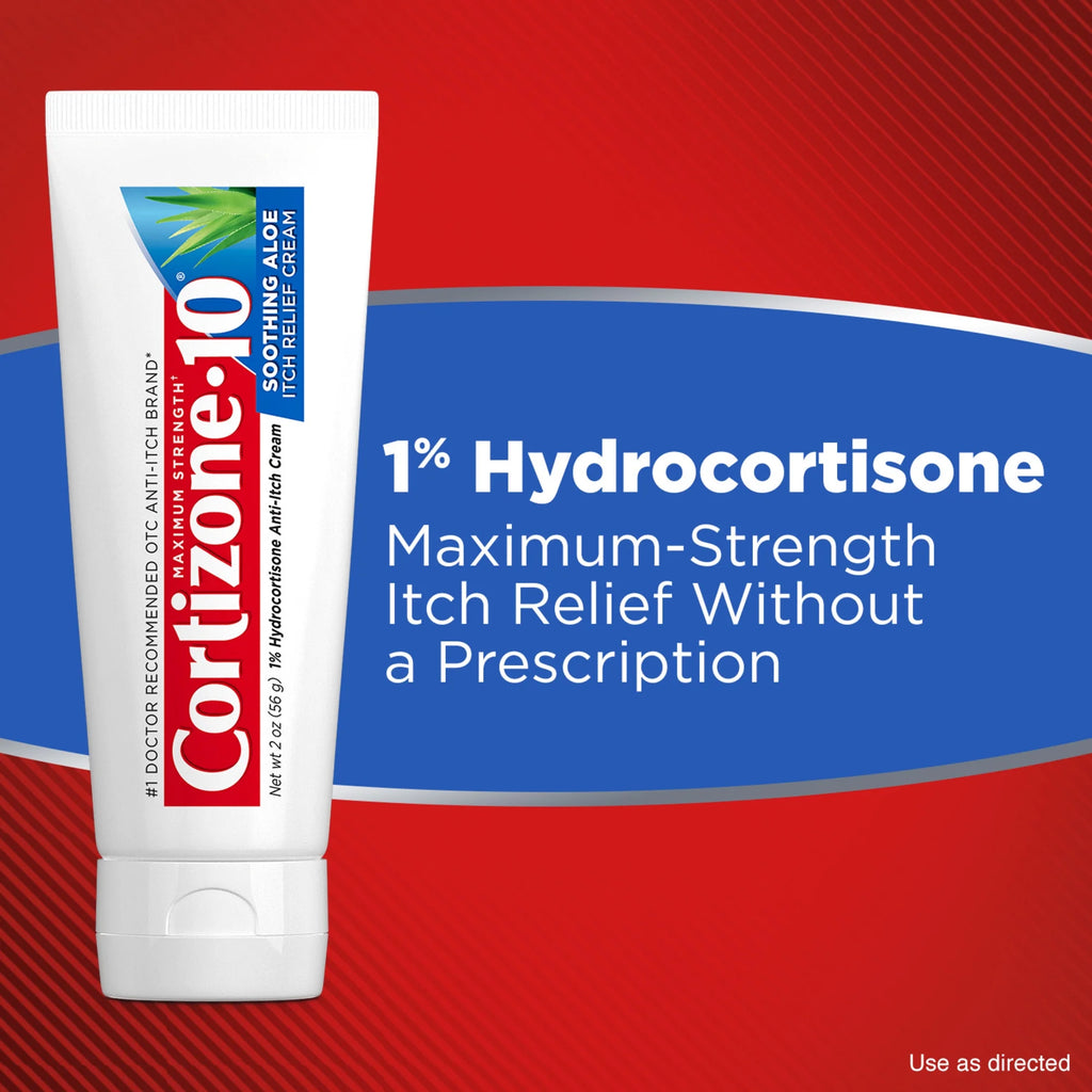 (3 Pack) Cortizone-10 Maximum Strength Soothing Aloe Itch Relief Cream, 1% Hydrocortisone, Fast-Acting, Anti-Itch Cream for Bug Bites, Rash, Eczema, Psoriasis, Poison Ivy, Oak, Sumac & More, 2 Oz