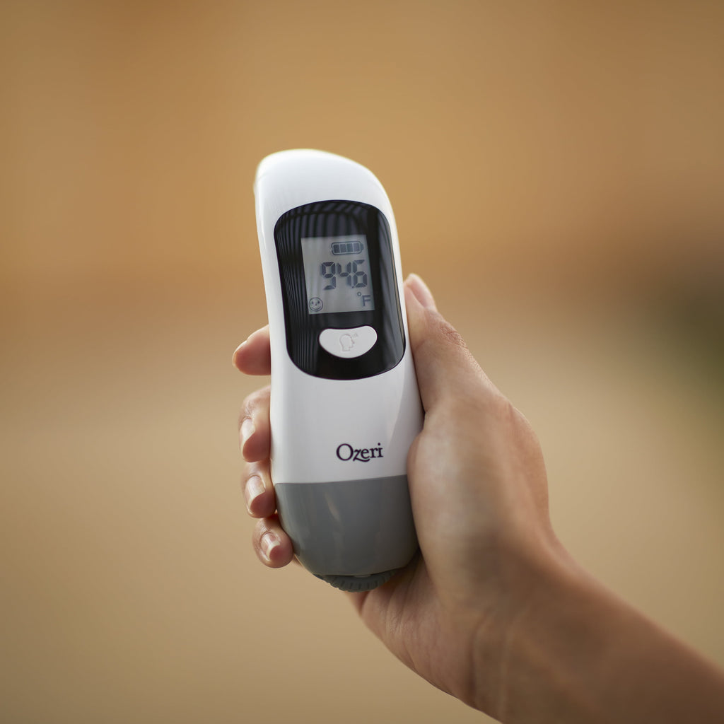 Forehead Thermometer, ISO 80601-2-56 Medical-Grade with Silent Fever Alarm and Battery-Free Kinetic Activation