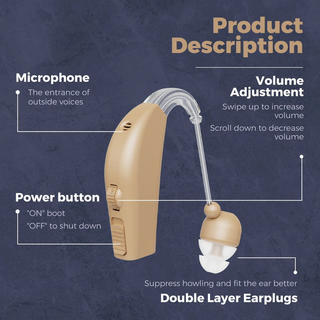 Rechargeable Pair Hearing Aid for Seniors, Personal Sound Amplifier - Beige