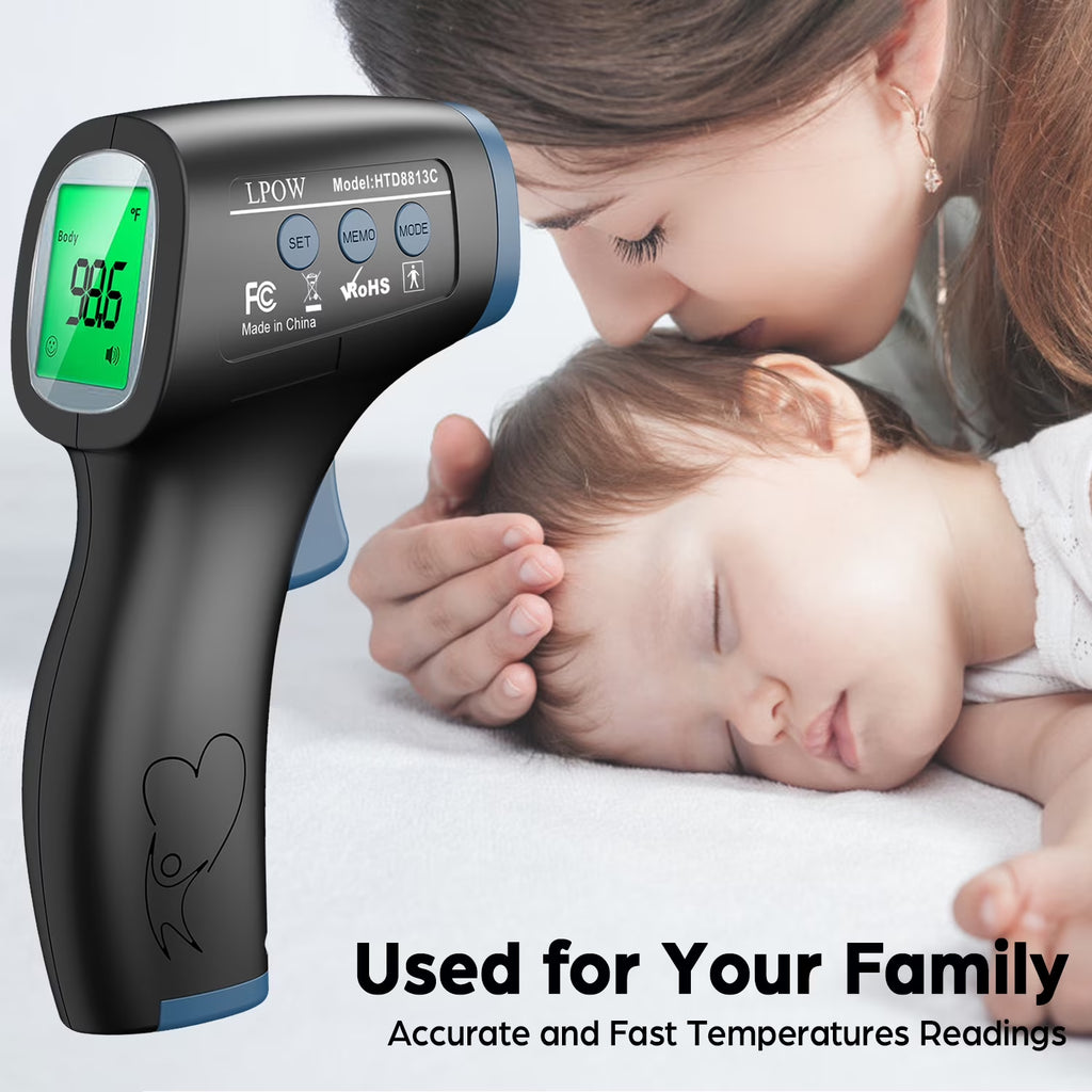 Infrared Digital Forehead Thermometer, 1S Reading, 3 Colors Backlight, 50 Memories Recall, All Ages