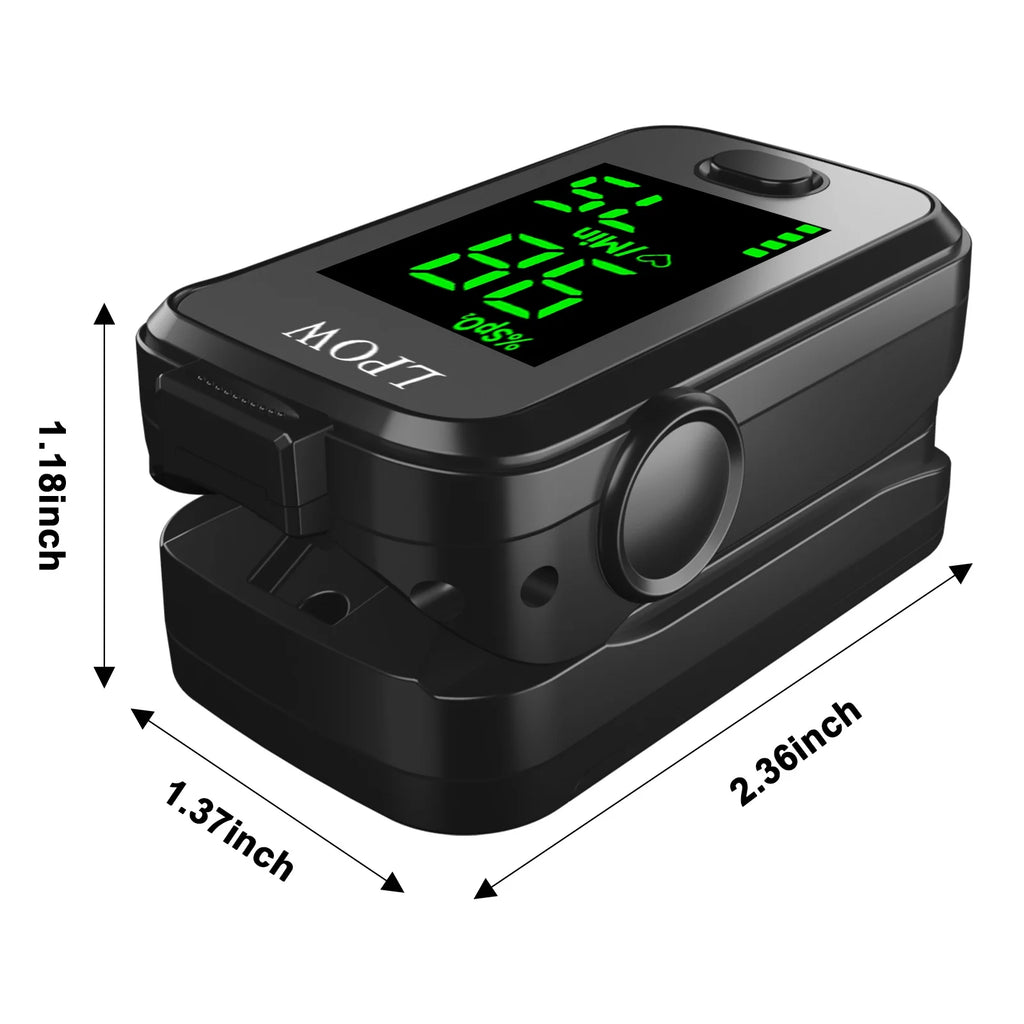 Fingertip Pulse Oximeter, Oxygen Level Pulse Rate, Includes Batteries and Lanyard - Black