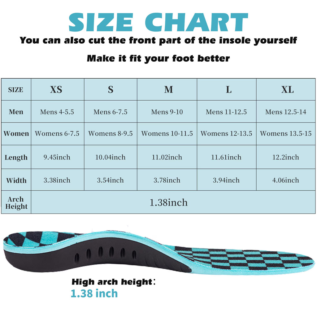 Plantar Fasciitis Insoles, Heavy Duty High Arch Support Inserts, Flat Feet - Orthotic Foot Pain Relief Insoles for Men Women, S