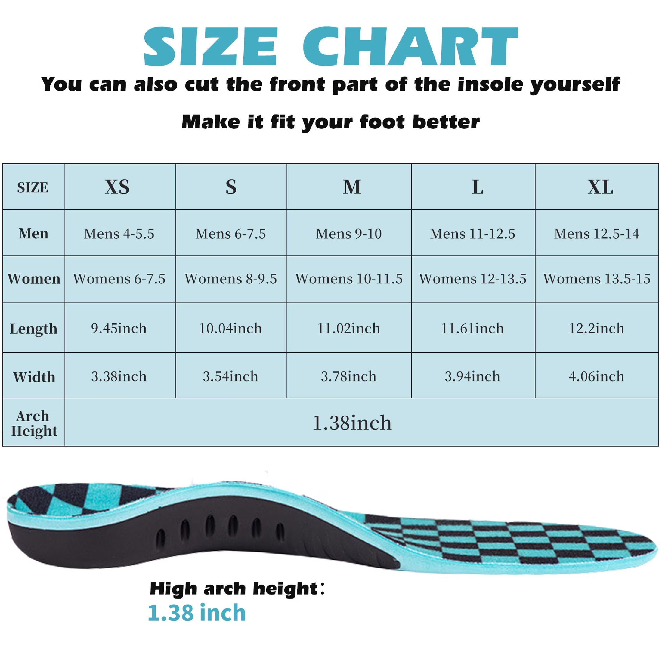 Plantar Fasciitis Insoles, Heavy Duty High Arch Support Inserts, Flat Feet - Orthotic Foot Pain Relief Insoles for Men Women, S