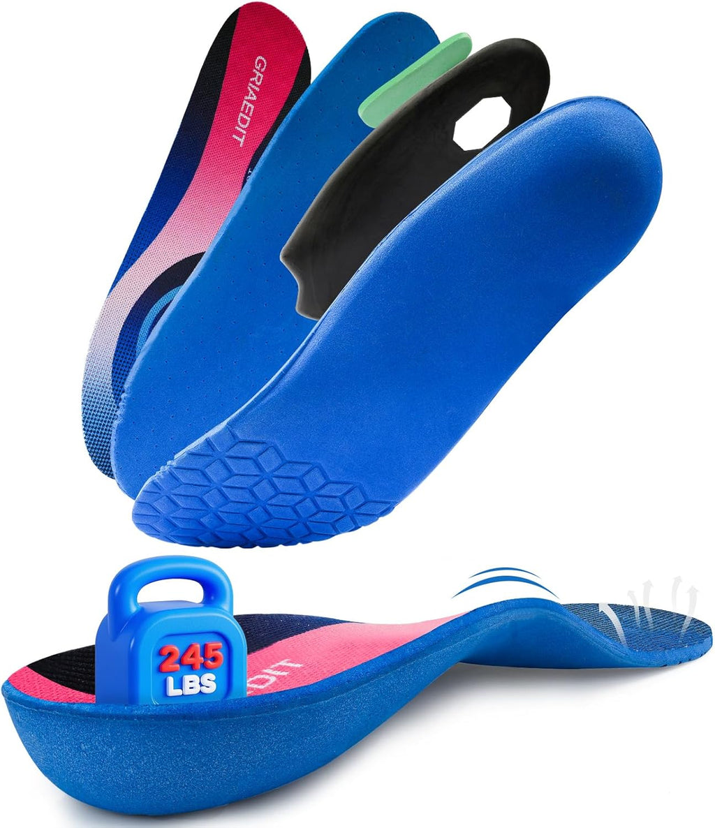 Heavy-Duty Arch Support Insoles for 240+ Lbs, Orthotic Plantar Fasciitis Relief,